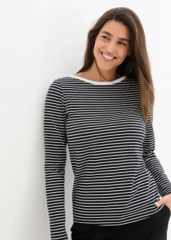 bonprix Bekleidung·Röcke|Basics|Langarmshirt mit reiner Bio-Baumwolle schwarz/weiß gestreift