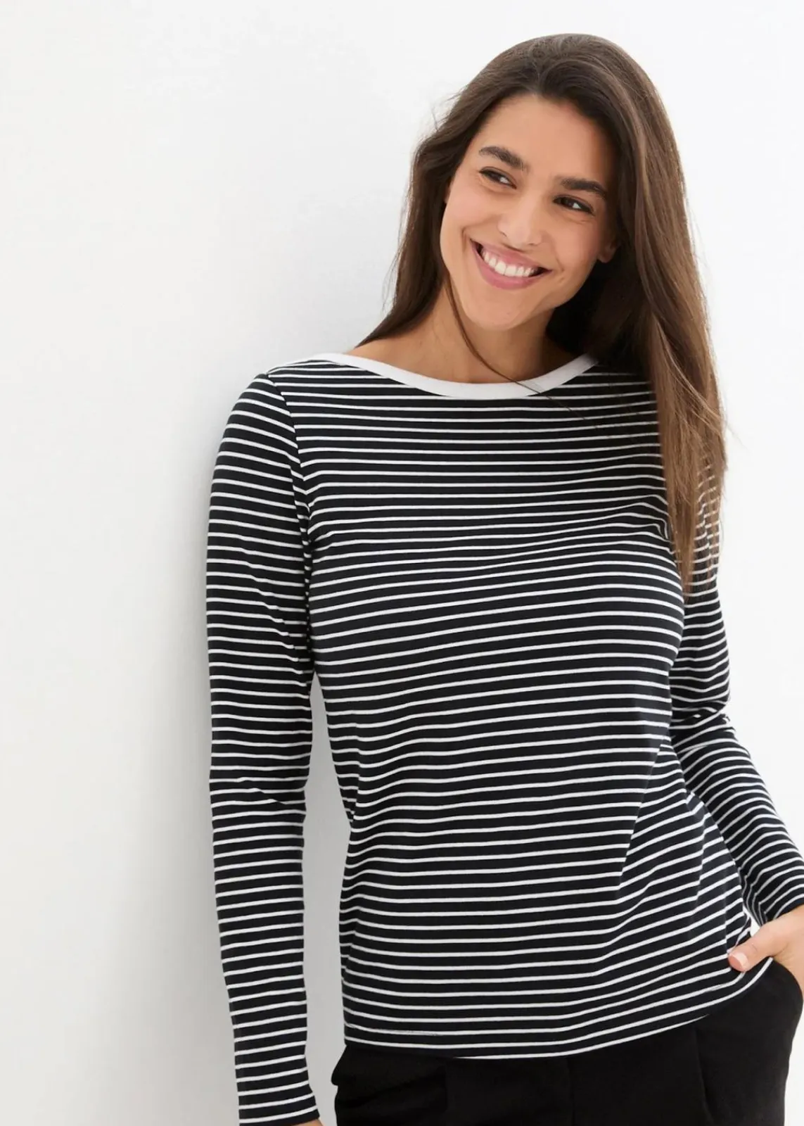 bonprix Bekleidung·Röcke|Basics|Langarmshirt mit reiner Bio-Baumwolle schwarz/weiß gestreift