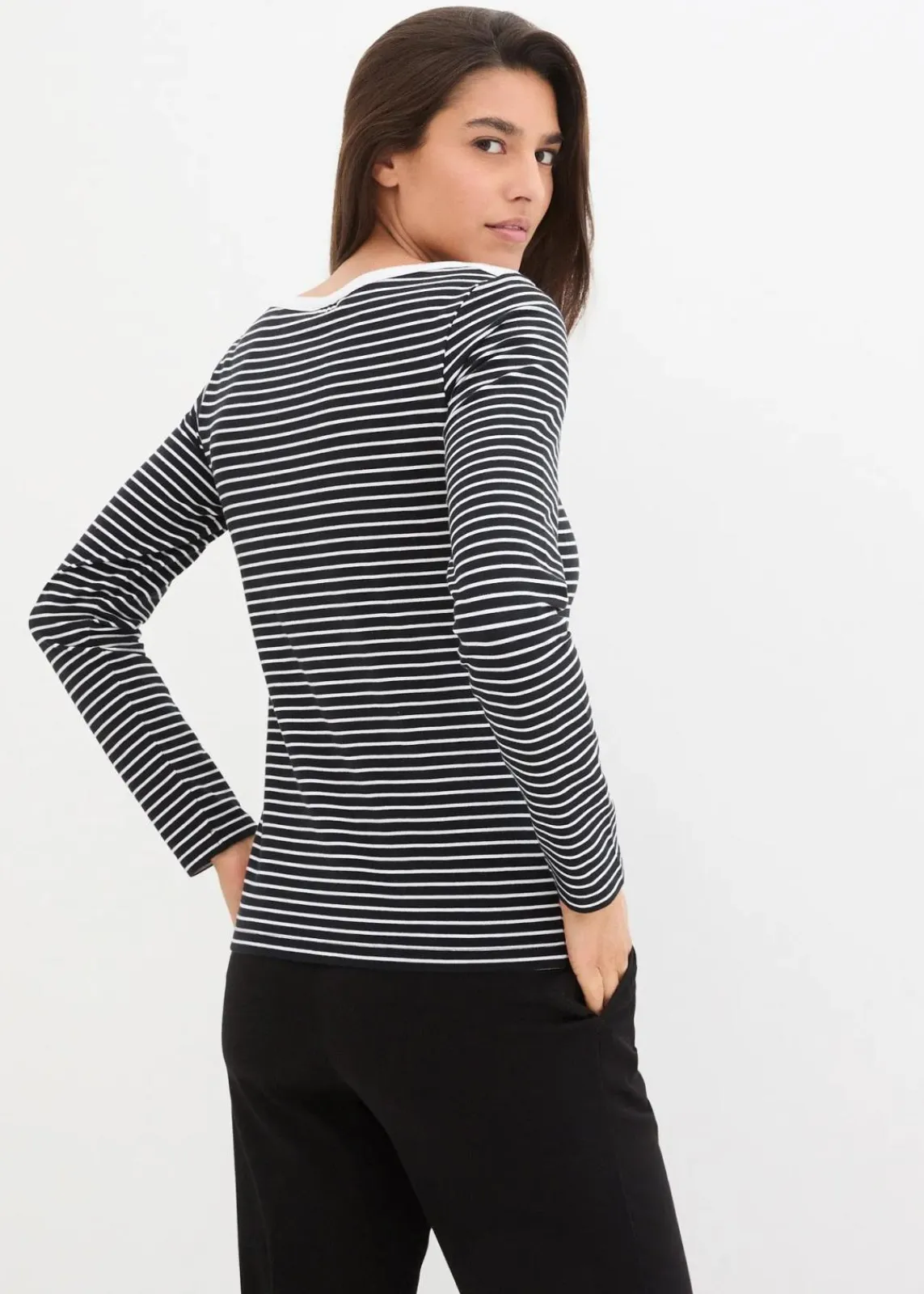 bonprix Bekleidung·Röcke|Basics|Langarmshirt mit reiner Bio-Baumwolle schwarz/weiß gestreift