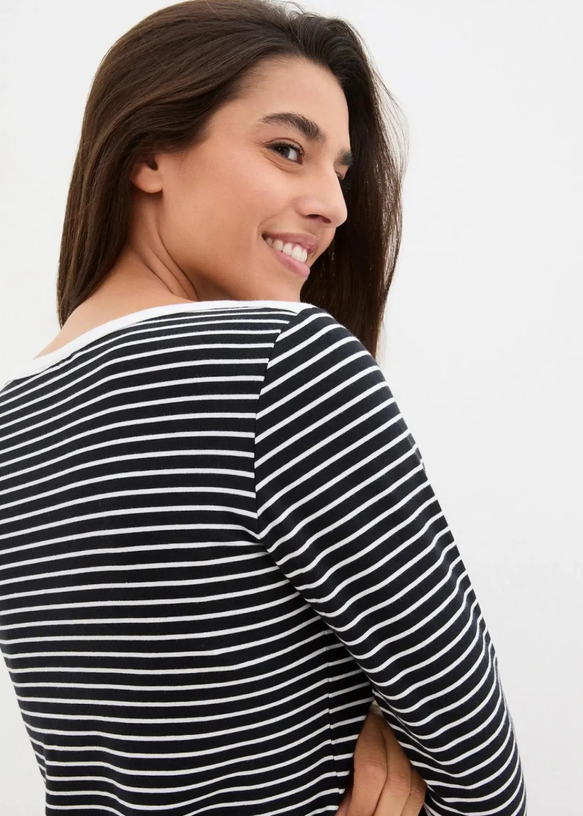 bonprix Bekleidung·Röcke|Basics|Langarmshirt mit reiner Bio-Baumwolle schwarz/weiß gestreift