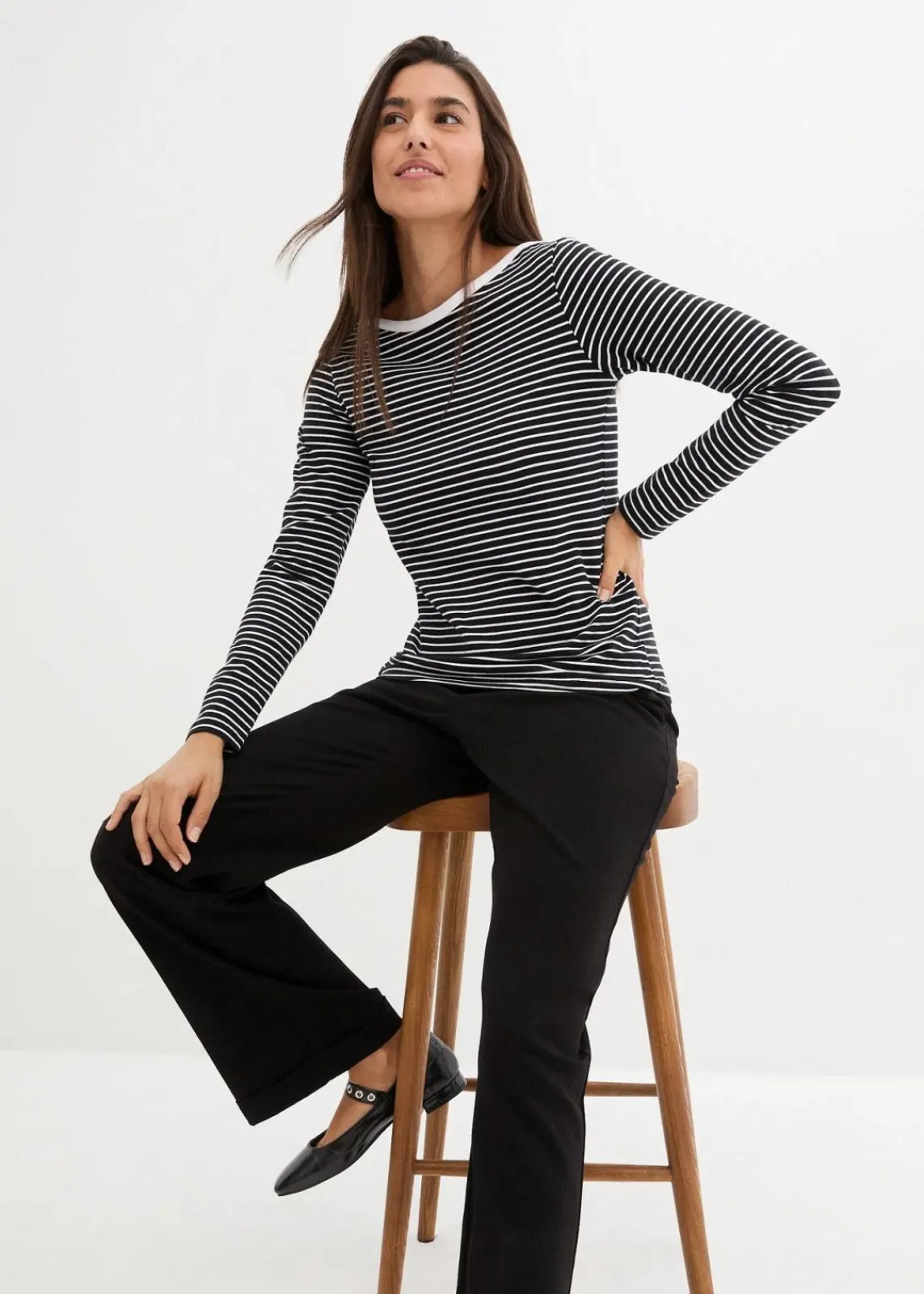 bonprix Bekleidung·Röcke|Basics|Langarmshirt mit reiner Bio-Baumwolle schwarz/weiß gestreift