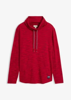 bonprix Basics|Sportbekleidung|Langarmshirt mit Schalkragen rot meliert