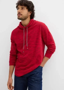 bonprix Basics|Sportbekleidung|Langarmshirt mit Schalkragen rot meliert