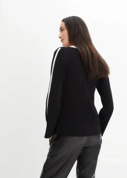 bonprix Shirts & Tops|Langarmshirt mit Schlitz schwarz/weiß