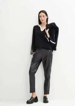 bonprix Shirts & Tops|Langarmshirt mit Schlitz schwarz/weiß