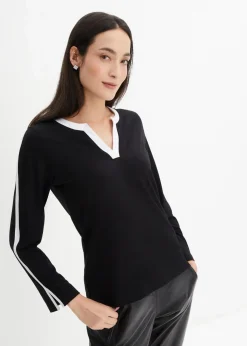 bonprix Shirts & Tops|Langarmshirt mit Schlitz schwarz/weiß