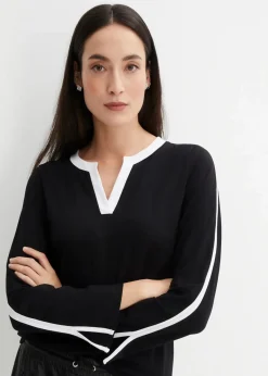 bonprix Shirts & Tops|Langarmshirt mit Schlitz schwarz/weiß