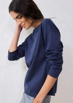 bonprix Premium|Shirts & Tops|Langarmshirt mit Seidenanteil dunkelblau