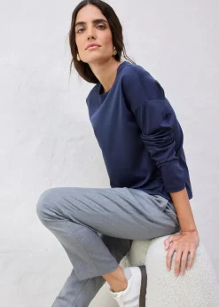 bonprix Premium|Shirts & Tops|Langarmshirt mit Seidenanteil dunkelblau