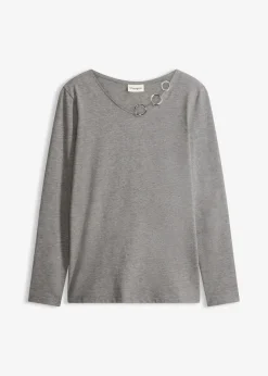 bonprix Shirts & Tops|Langarmshirt mit Ösen grau meliert meliert