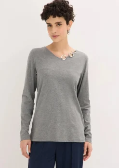 bonprix Shirts & Tops|Langarmshirt mit Ösen grau meliert meliert