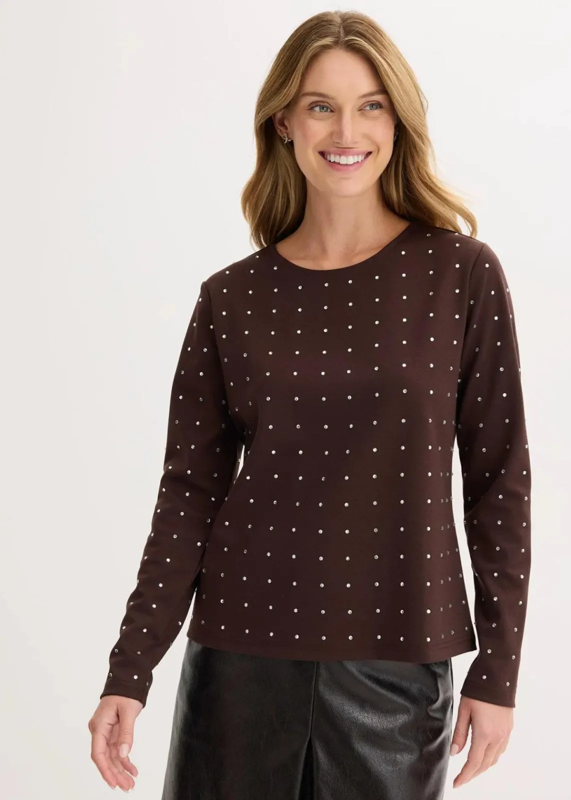 Langarmshirt mit Strass-Applikation|bonprix Outlet