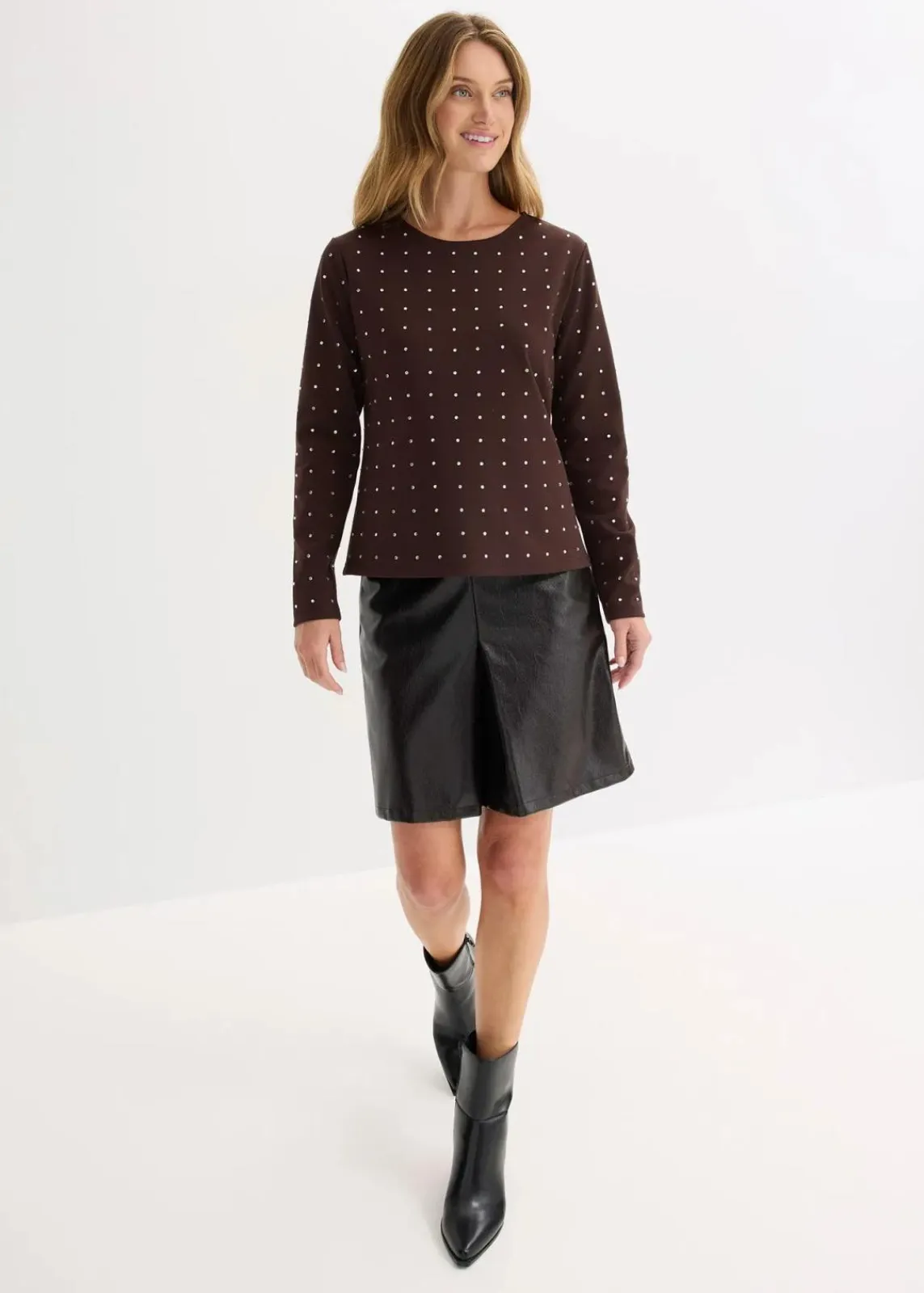 Langarmshirt mit Strass-Applikation|bonprix Outlet