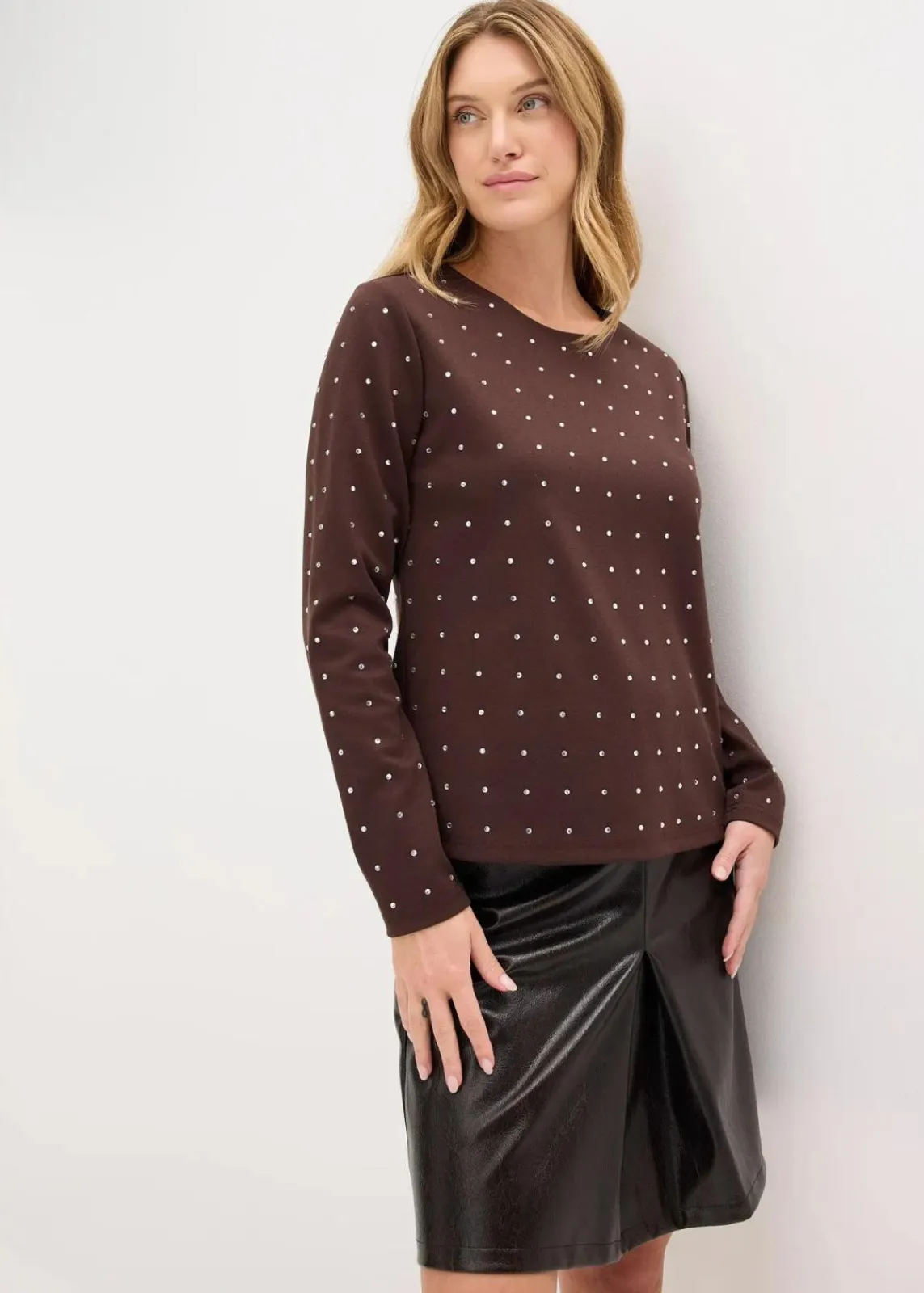 Langarmshirt mit Strass-Applikation|bonprix Outlet