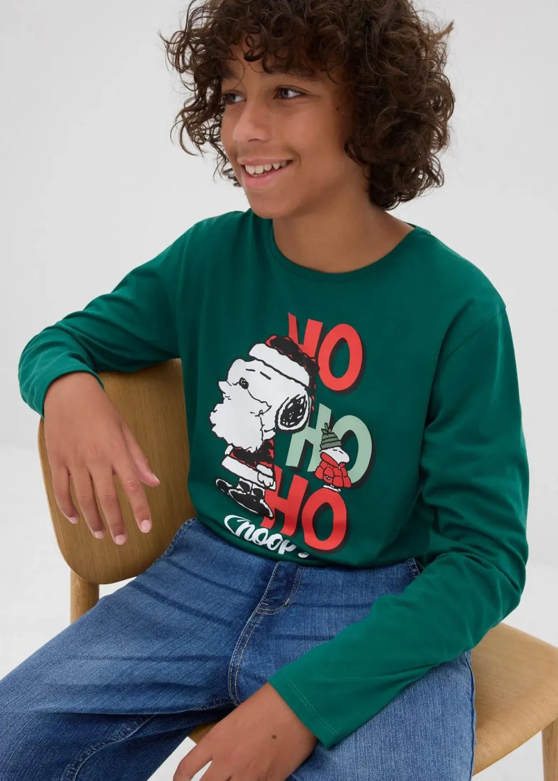 Langarmshirt Snoopy mit Weihnachtsmotiv aus reiner Baumwolle|Peanuts Clearance