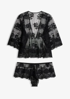 bonprix Corsagen & Negligés|Dessous|Langarmtop+Panty (2-tlg.Set) schwarz