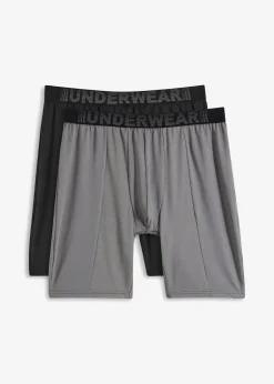 bonprix Wäsche|Große Größen|Lange Boxershorts eng (2er Pack) rauchgrau + schwarz