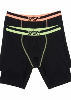 bonprix Boxershorts|Große Größen|Lange Boxershorts eng mit Baumwolle (2er Pack) schwarz + neon