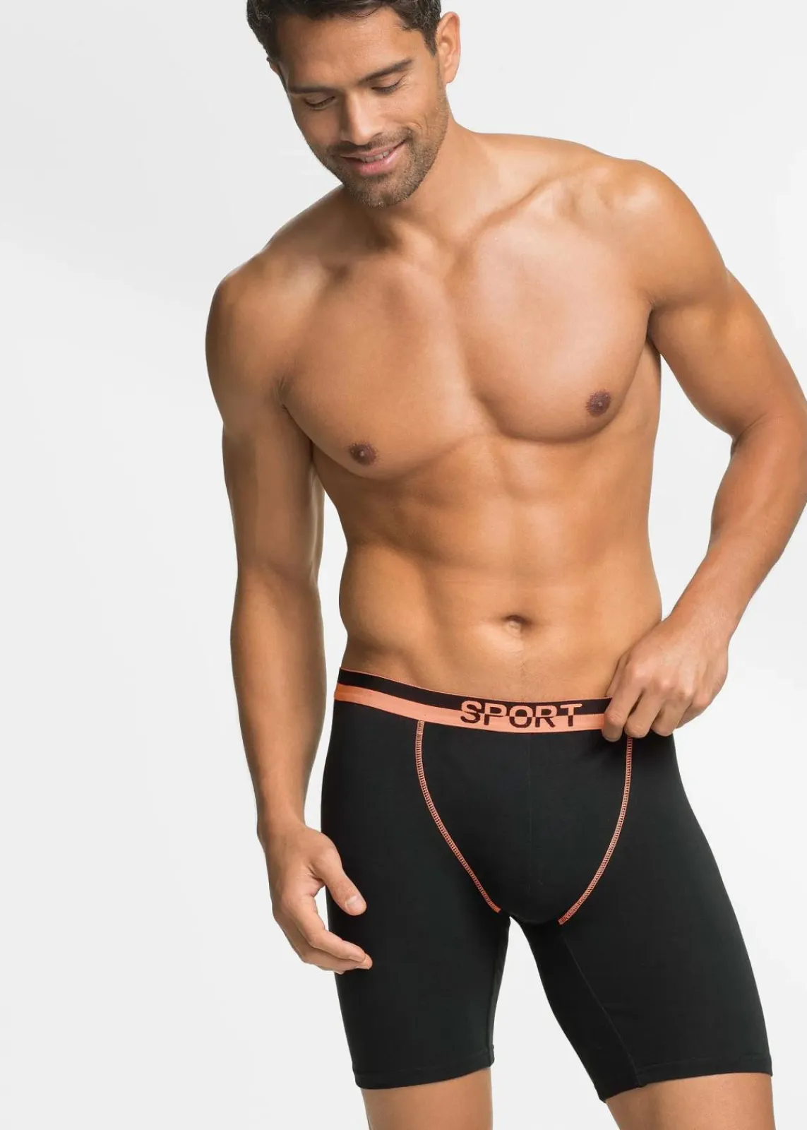 bonprix Boxershorts|Große Größen|Lange Boxershorts eng mit Baumwolle (2er Pack) schwarz + neon