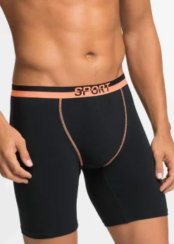 bonprix Boxershorts|Große Größen|Lange Boxershorts eng mit Baumwolle (2er Pack) schwarz + neon