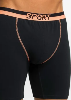bonprix Boxershorts|Große Größen|Lange Boxershorts eng mit Baumwolle (2er Pack) schwarz + neon