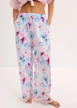 bonprix Wäsche·Nachtwäsche|Nachhaltigere Materialien|Lange Pyjamahose aus glänzendem Satin hellrosa geblümt