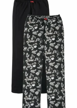 bonprix Wäsche·Nachtwäsche|Nachhaltigere Materialien|Lange Pyjamahose aus reiner Bio-Baumwolle (2er Pack) schwarz geblümt + schwarz