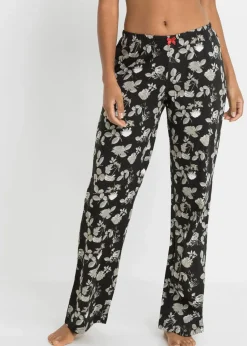 bonprix Wäsche·Nachtwäsche|Nachhaltigere Materialien|Lange Pyjamahose aus reiner Bio-Baumwolle (2er Pack) schwarz geblümt + schwarz