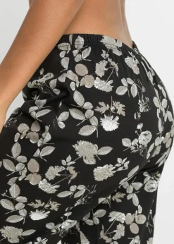 bonprix Wäsche·Nachtwäsche|Nachhaltigere Materialien|Lange Pyjamahose aus reiner Bio-Baumwolle (2er Pack) schwarz geblümt + schwarz