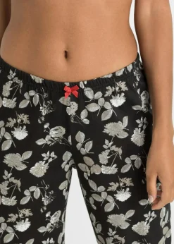 bonprix Wäsche·Nachtwäsche|Nachhaltigere Materialien|Lange Pyjamahose aus reiner Bio-Baumwolle (2er Pack) schwarz geblümt + schwarz