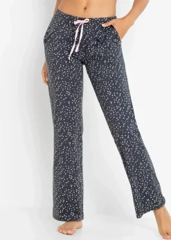 bonprix Wäsche·Nachtwäsche|Nachhaltigere Materialien|Lange Pyjamahose aus reiner Bio-Baumwolle (2er Pack) graublau gepunktet/puderrosa