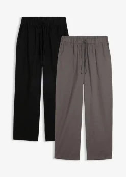 bonprix Pyjamas|Große Größen|Lange Pyjamahose aus weicher Baumwolle (2er Pack) granitgrau+schwarz