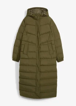 bonprix Bekleidung·Hosen|Jacken & Mäntel|Langer Stepp-Mantel mit Kapuze dunkeloliv