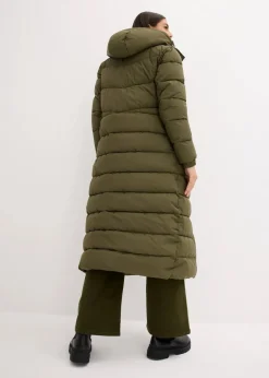 bonprix Bekleidung·Hosen|Jacken & Mäntel|Langer Stepp-Mantel mit Kapuze dunkeloliv