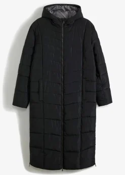 bonprix Große Größen|Jacken & Mäntel|Langer Steppmantel mit Kapuze schwarz