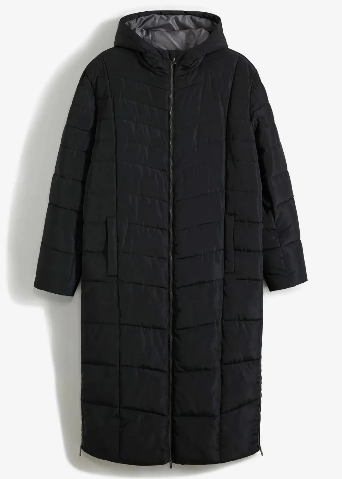 bonprix Große Größen|Jacken & Mäntel|Langer Steppmantel mit Kapuze schwarz