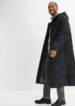 bonprix Große Größen|Jacken & Mäntel|Langer Steppmantel mit Kapuze schwarz