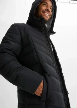 bonprix Große Größen|Jacken & Mäntel|Langer Steppmantel mit Kapuze schwarz