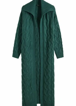 bonprix Pullover & Strickjacken|Strickmode|Langer Strickmantel aus Zopfstrick mattgrün