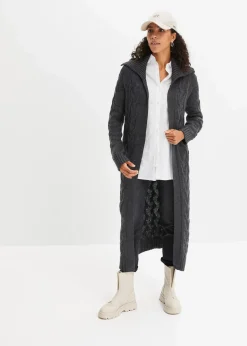 Langer Strickmantel aus Zopfstrick|bonprix Discount