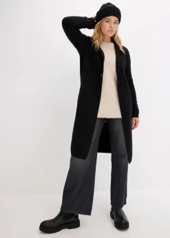 bonprix Bekleidung·Jeans|Pullover & Strickjacken|Langer Strickmantel im Loose Fit schwarz