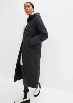 bonprix Bekleidung·Hosen|Nachhaltigere Materialien|Langer, wattierter Steppmantel mit Kapuze schwarz