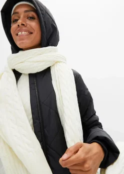 bonprix Bekleidung·Hosen|Nachhaltigere Materialien|Langer, wattierter Steppmantel mit Kapuze schwarz