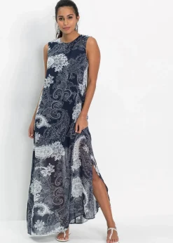bonprix Bekleidung·Pullover & Strickjacken|Kleider|Langes Chiffonkleid dunkelblau paisley