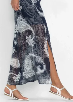 bonprix Bekleidung·Pullover & Strickjacken|Kleider|Langes Chiffonkleid dunkelblau paisley