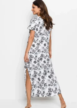 bonprix Wäsche·Nachtwäsche|Nachhaltigere Materialien|Langes Nachthemd aus Bio-Baumwolle wollweiß/grau gemustert