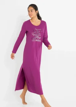 bonprix Nachtwäsche|Wäsche·Nachtwäsche|Langes Nachthemd aus reiner Bio-Baumwolle violettorchidee bedruckt