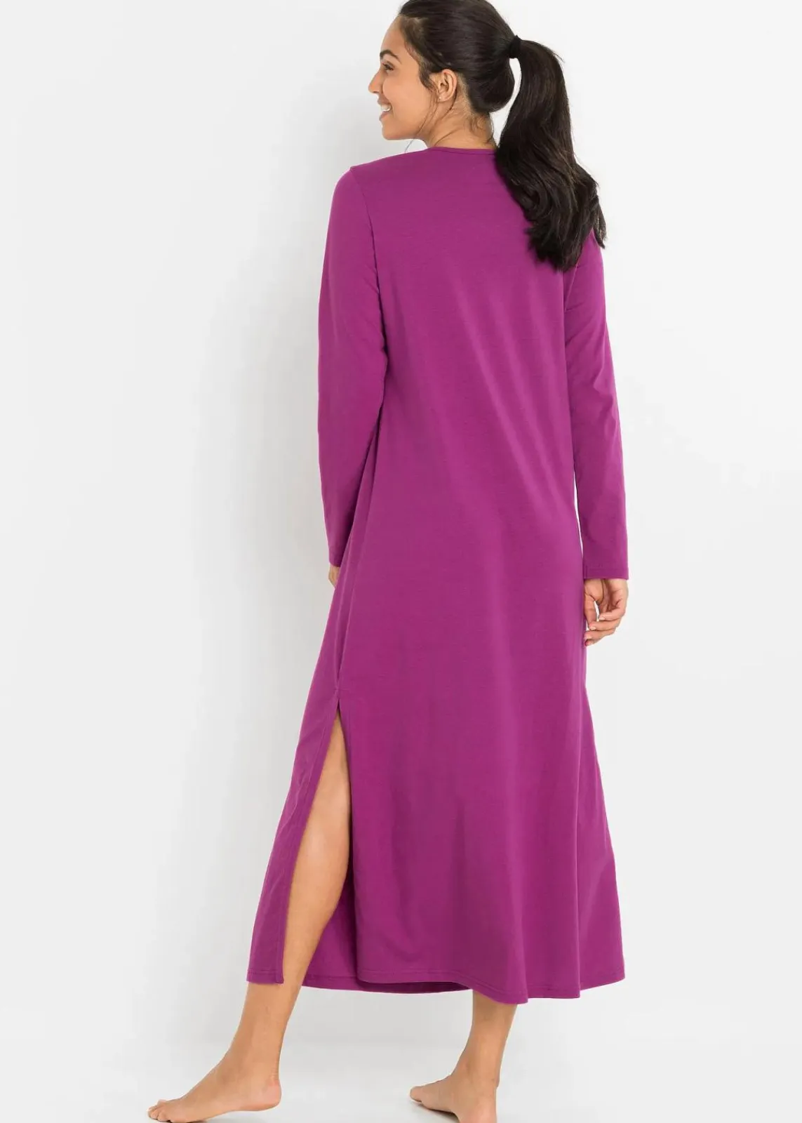 bonprix Nachtwäsche|Wäsche·Nachtwäsche|Langes Nachthemd aus reiner Bio-Baumwolle violettorchidee bedruckt