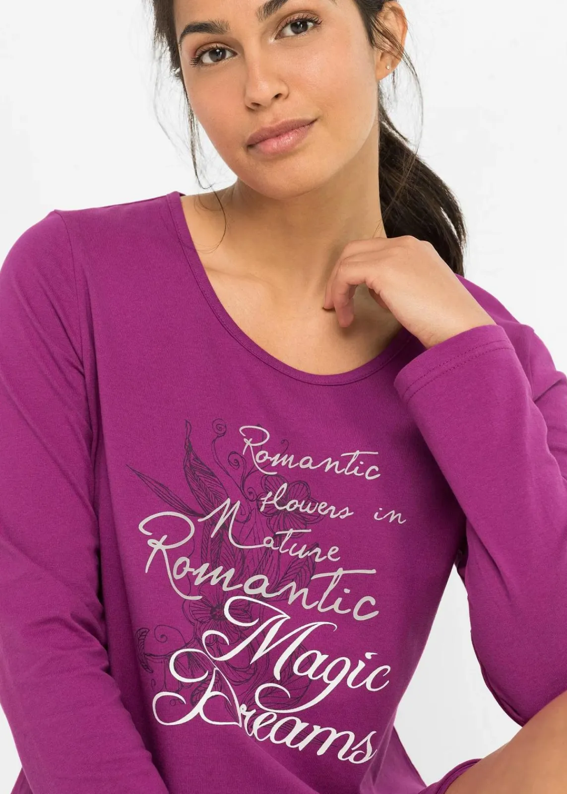 bonprix Nachtwäsche|Wäsche·Nachtwäsche|Langes Nachthemd aus reiner Bio-Baumwolle violettorchidee bedruckt