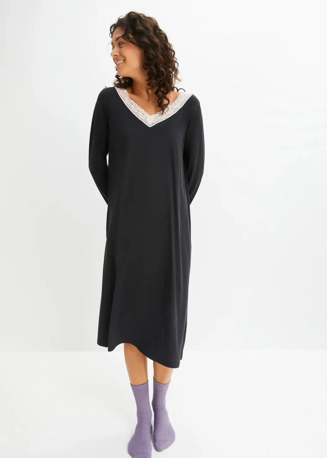 bonprix Wäsche·Basics|Wäsche·Nachtwäsche|Langes Nachthemd aus softem Viskose-Mix schwarz